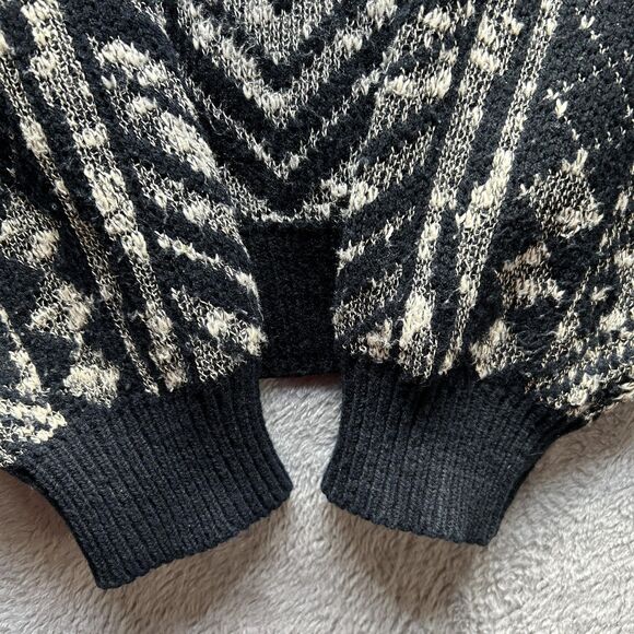 Vintage Cardigan Sweater Mens Medium Black Aztec Knit 80s Preppy Eclectic Y2K - Picture 11 of 13